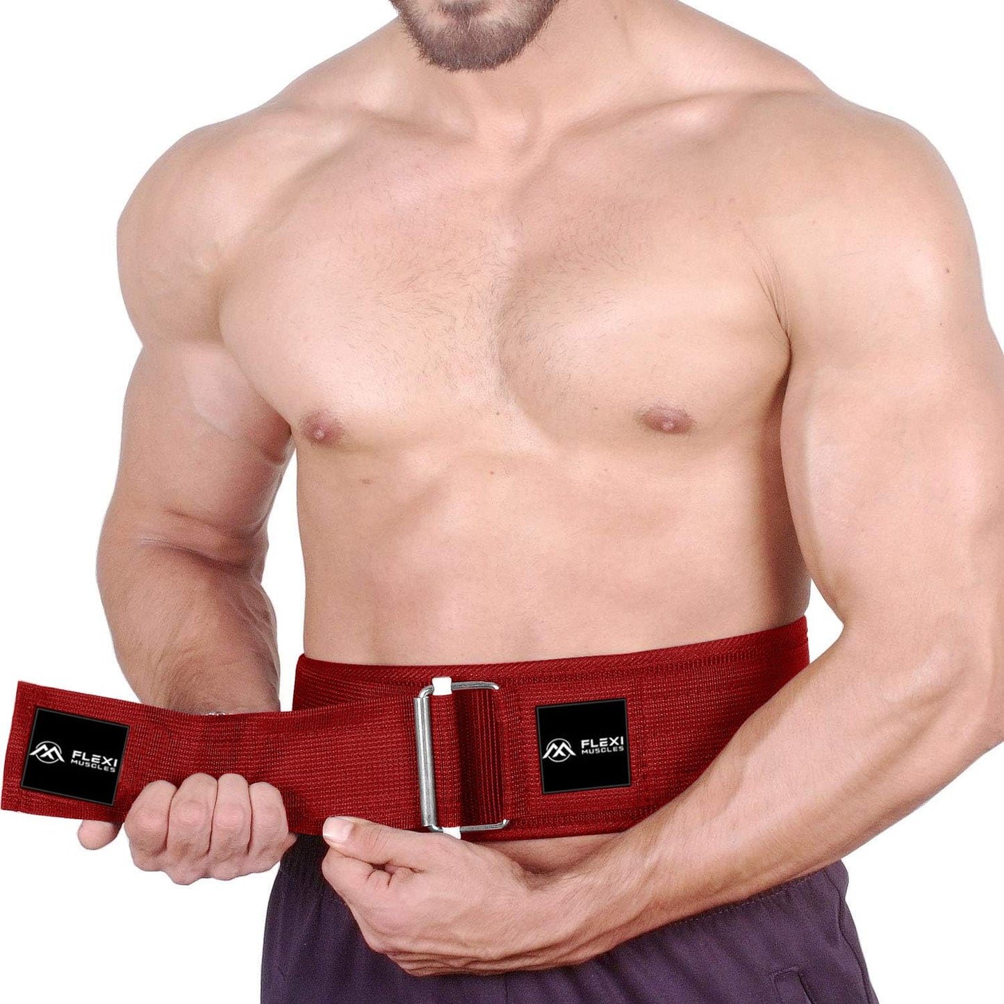 Flexi Muscles Quick Lock Weightlifting Belt - Adjustable Back Support with Metal Buckle - Ideal for Powerlifting, Cross Training, and Olympic Lifting - Durable Lifting Belt for Men & Women (Red, XL)