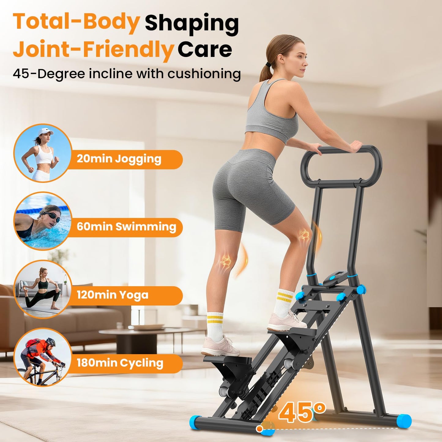 HXD-ERGO Stair Stepper, Upgrade 6-Level Resistance Stair Master with Adjustable Handlebar, Folding Stair Climber Workout Machine (6 Adjustable Resistance-Black)