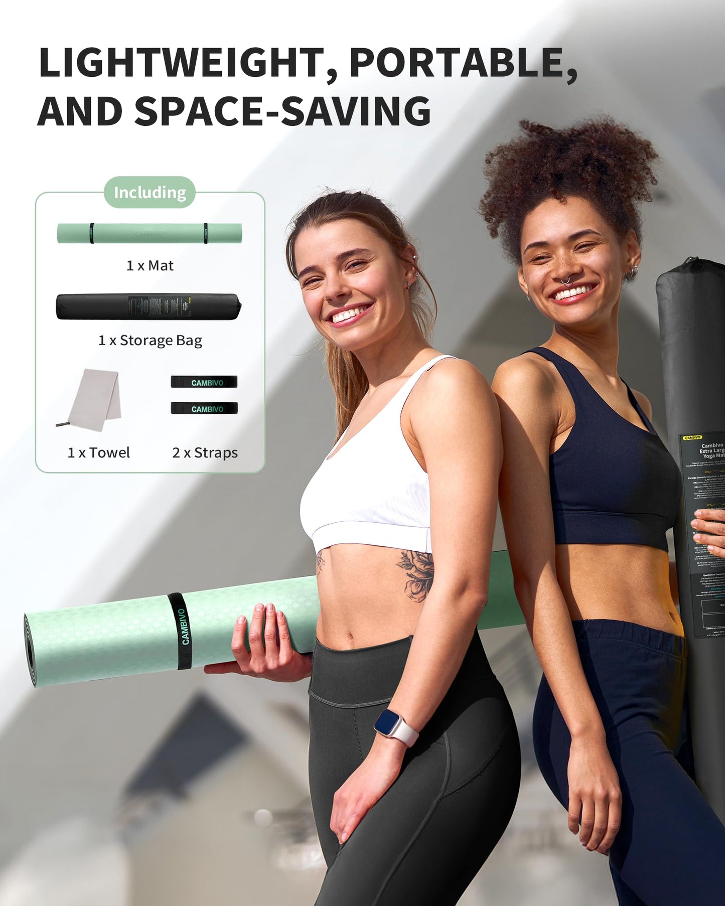 CAMBIVO Large Yoga Mat (6'x 4'), Extra Wide Workout Mat for Men and Women, 1/3 &1/4 Thick Exercise Fitness TPE Mat for Home Gym, Yoga, Pilates, Workout (Mint Green), 6mm