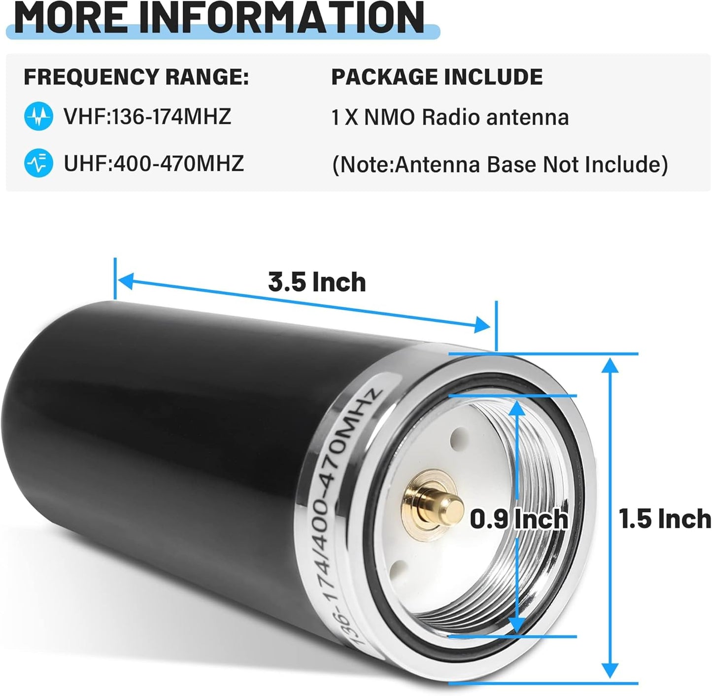 Anina 3DB 136-174MHz 400-470MHz, 3.5 Gain GMRS Antenna NMO Mount, Dual-Band UHF VHF Antenna NMO Connection for Midland