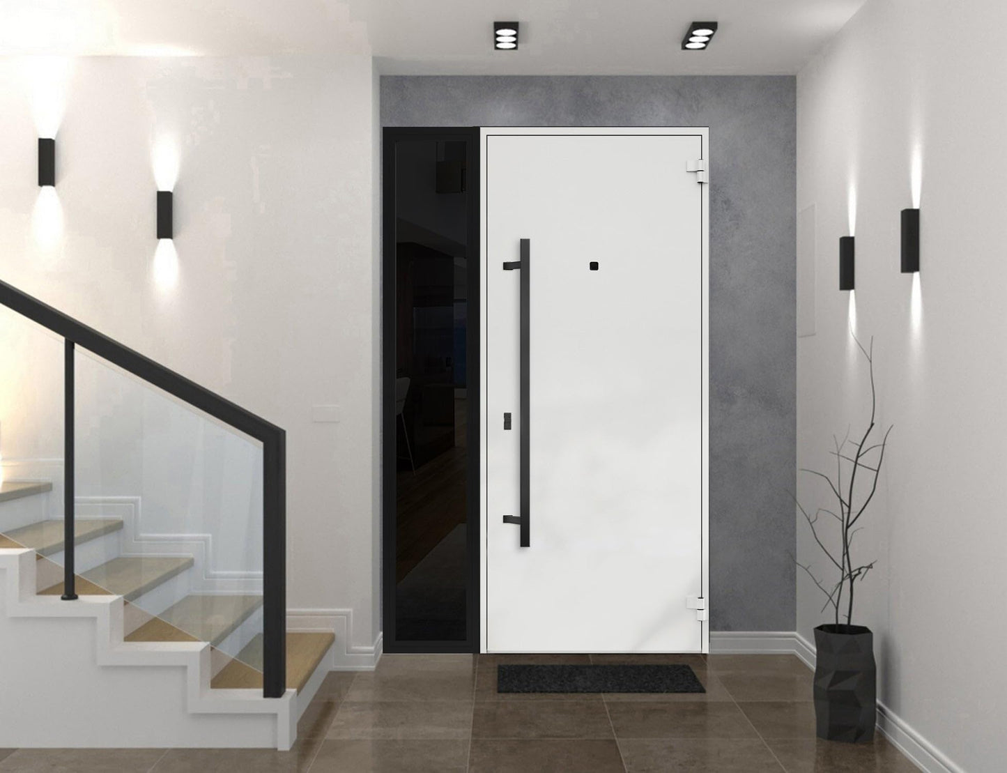 VDOMDOORS Front Exterior Prehung Steel Door/Deux 6072 Black Enamel/Side Exterior Window Sidelite/Entry Metal Modern Painted W36+16" x H80 Left Hand Inswing
