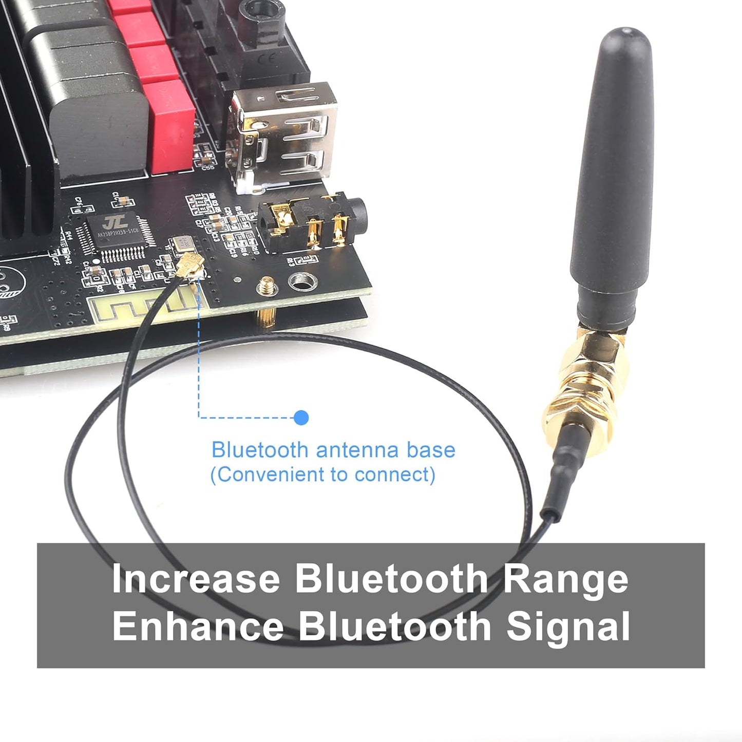 ZK-1002T 100W+100W IPEX-1 9-24V 2.0 TPA3116 DAJUNGUO Bluetooth Amplifier Board with Antenna, DC Input, Stereo