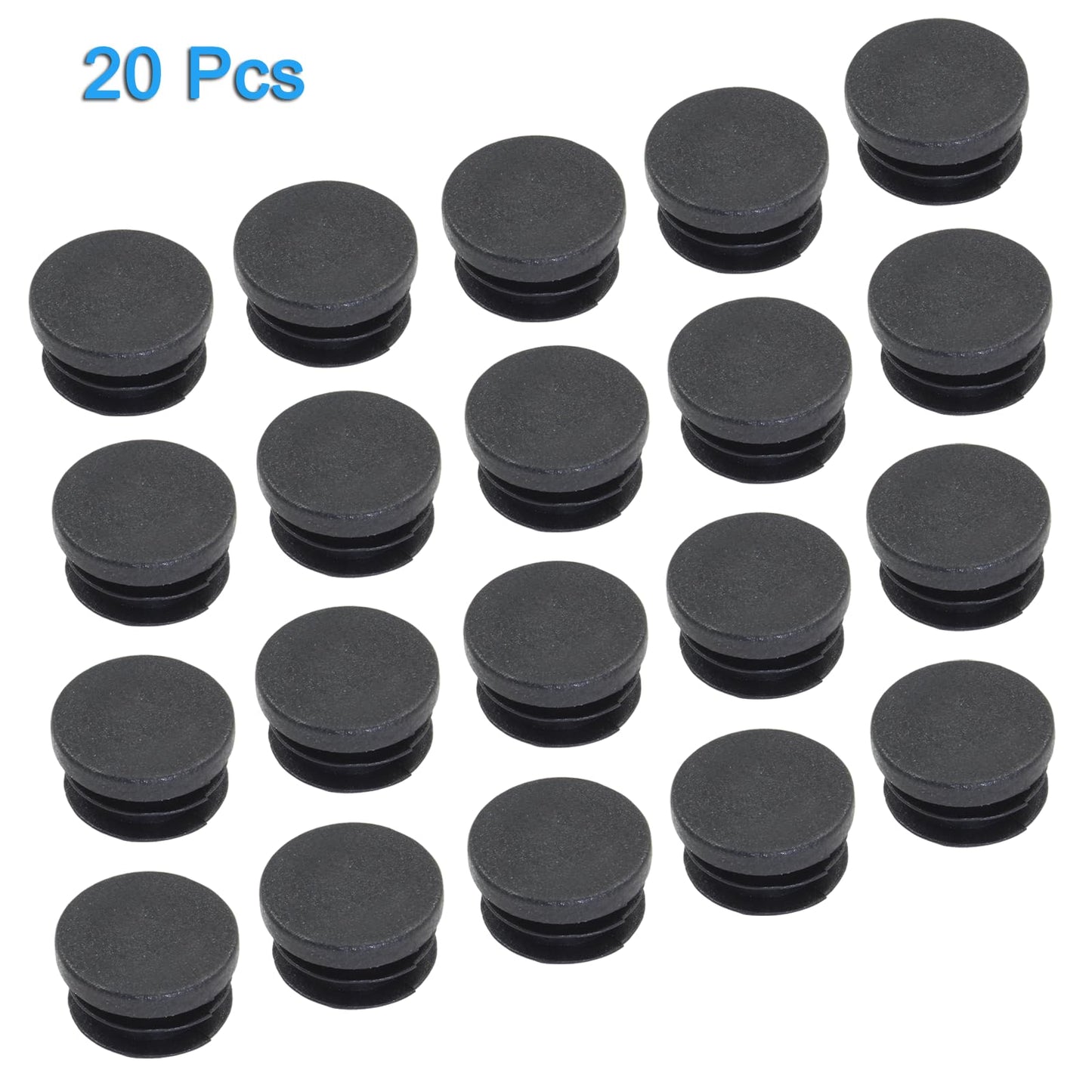 Kyuionty 20 Pack 3/4" Round Plastic Plug, Furniture Pipe Tube Cover Insert Tubing End Caps for Round Tubing Post, Pipe Post, Chairs (Black)