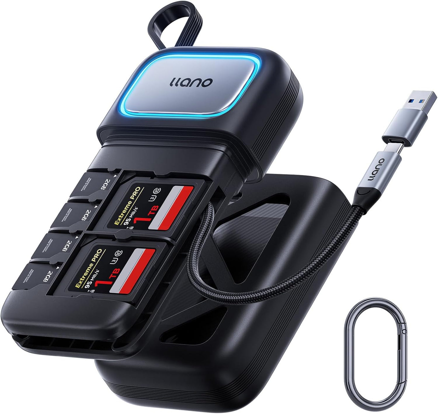 llano F13 2-in-1 3.2 Gen1 High-Speed SD/Micro SD Card Reader Adapter(UHS-I Supported),Holder Case, Built-in Slot
