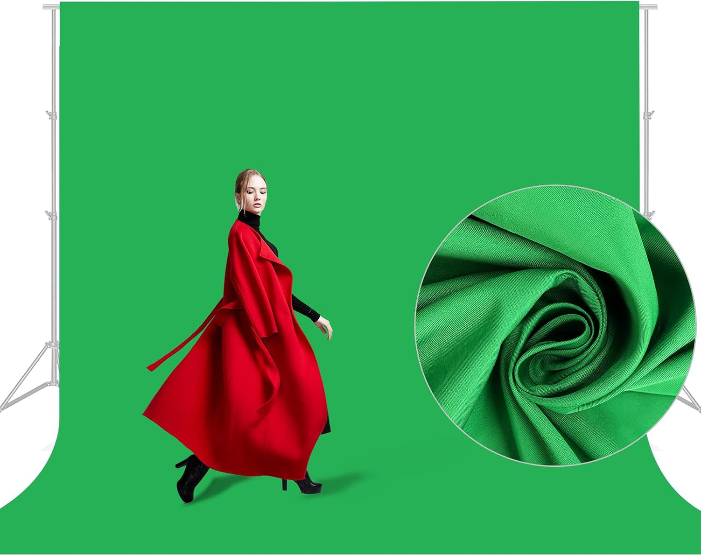 Aimosen 10x10FT Green Screen Backdrop for Photography, Large Background for Zoom Meetings, High Density Polyester