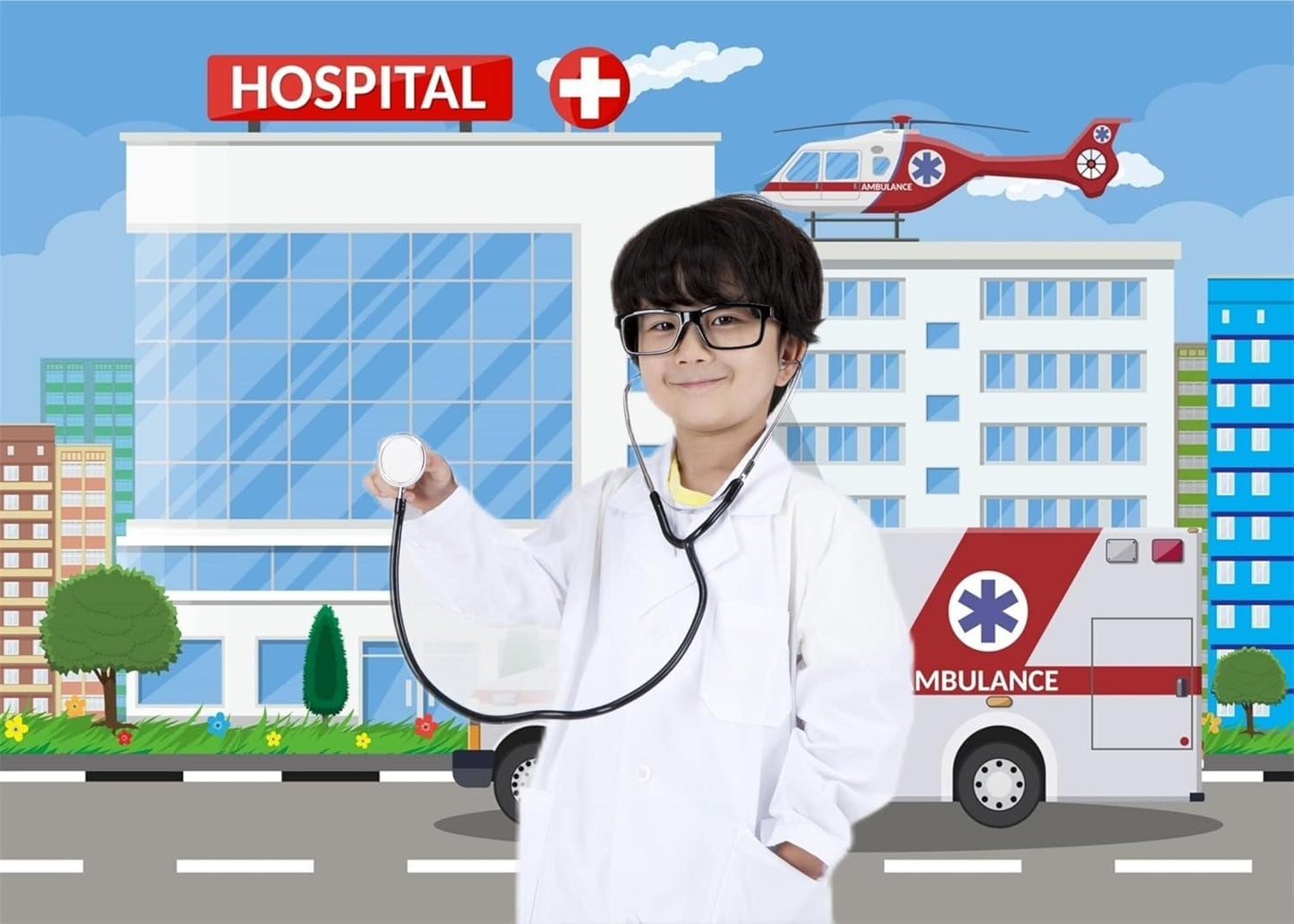 Loccor 6x4ft Fabric Hospital Backdrop for Nurse Graduation Ambulance Medical Photography Background Paramedic