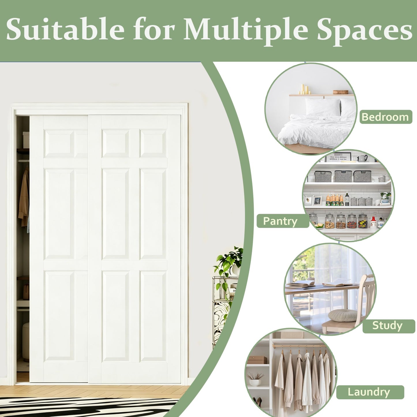 ARKHJEM Sliding Closet Door 60"(Double 31") x80, Raised Textured 6-Panel Hollow Core Bypass Closet Doors, Preassembled White Primed Paintable Door Panels with Top & Bottom Track Hardware Kit
