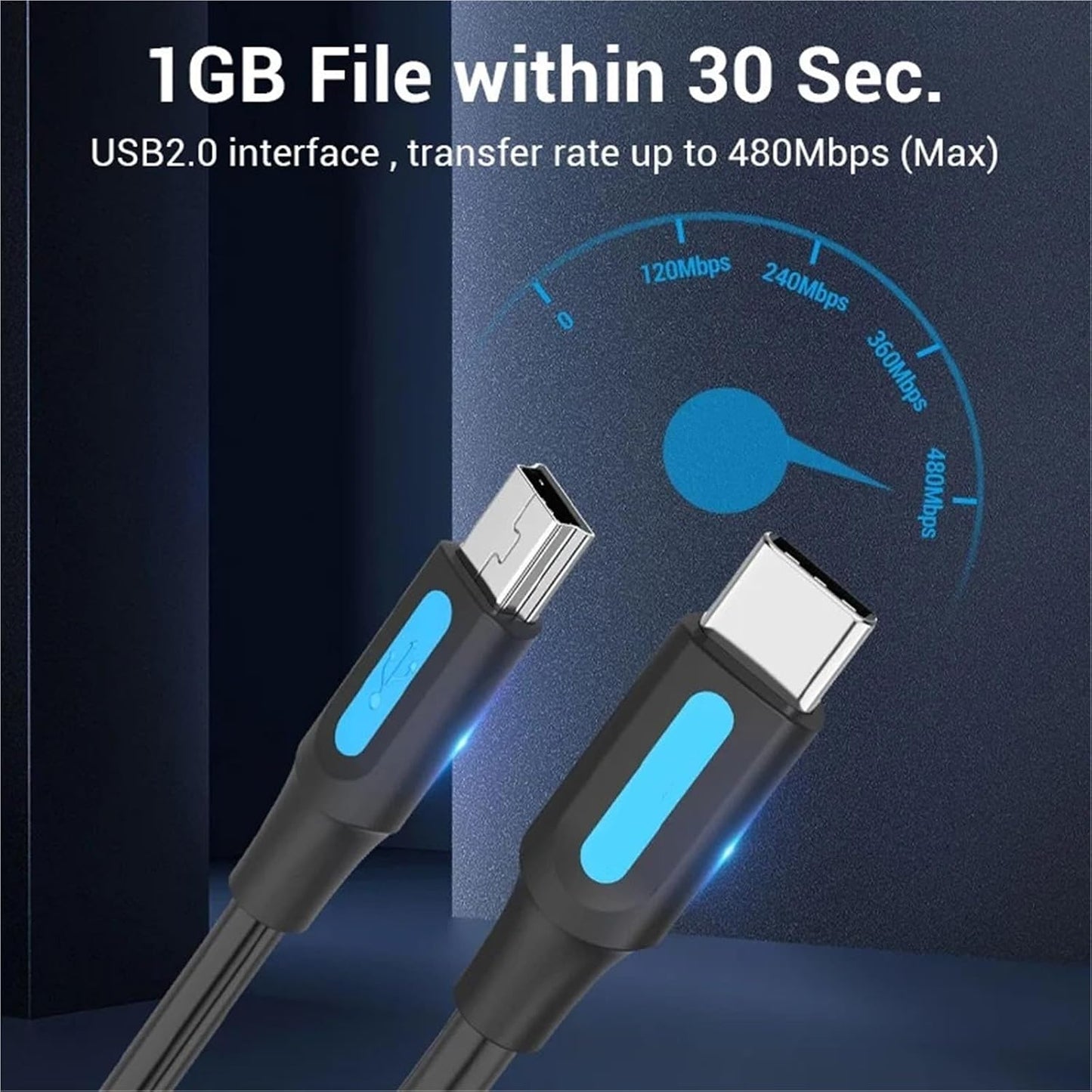 ZDMEBEZ 1Pcs MP3 1.5m 2m(2m) USB C to Mini USB Cable Type C Adapter for Digital Camera Player HDD Type-c to Mini USB
