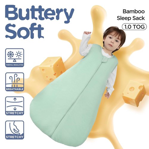Duomiaomiao Baby Sleep Sack - Buttery Soft Bamboo Rayon | 2-Pack, 6-18 Months, 1.0 TOG, 2-Way Zipper