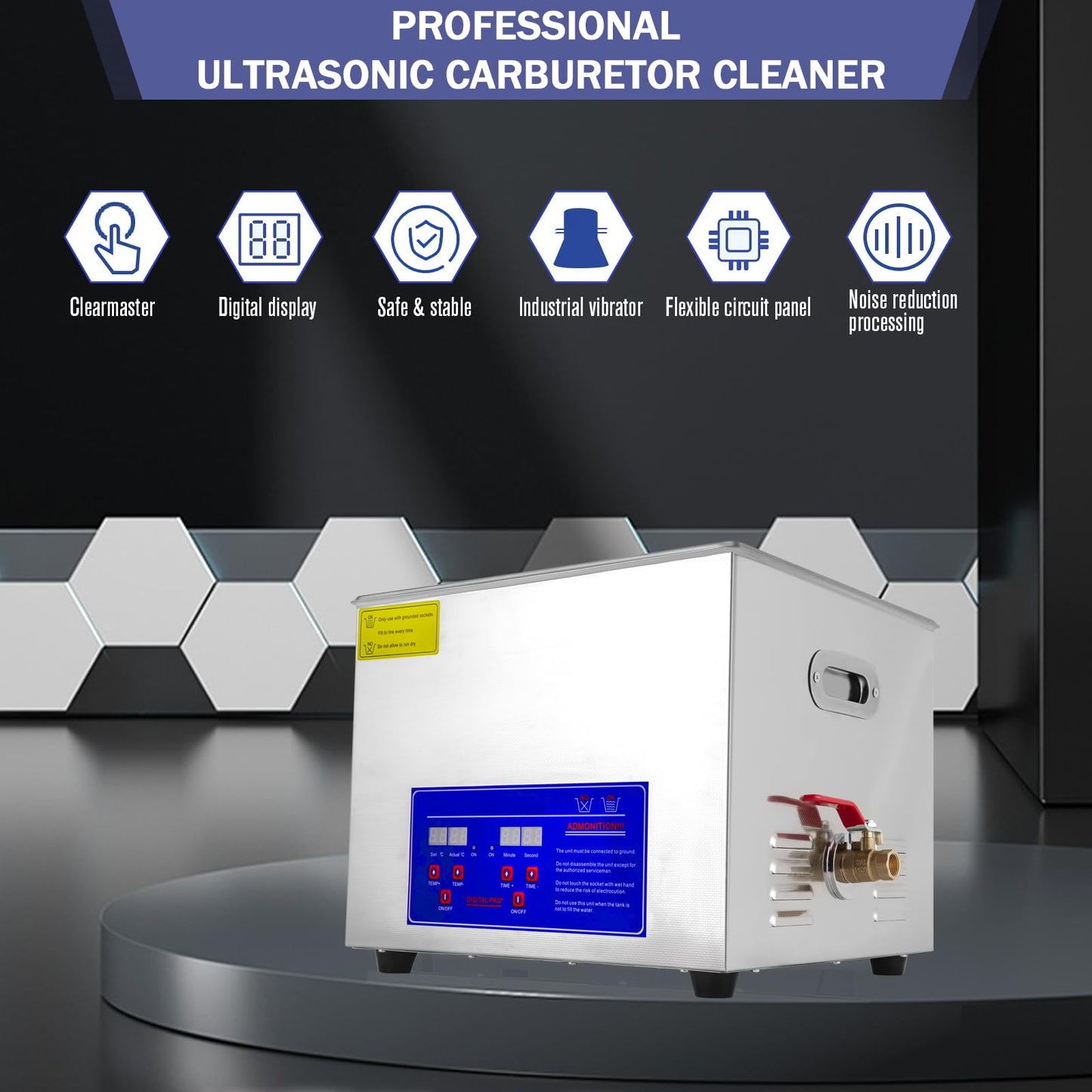 Ultrasonic Carburetor Cleaner, Ultrasonic Parts Cleaner 15L Industrial Ultrasonic Parts Cleaner with Heater&Digital Timer, Ultrasonic Carb Cleaner for Watch Dental Instrument Tool Parts Cleaning, 110V