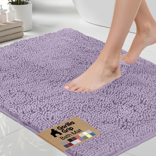GORILLA GRIP Bath Rug Mat - 60x24 Thick Soft Absorbent Chenille | Quick-Dry Microfiber, Rubber Backing, Light Purple