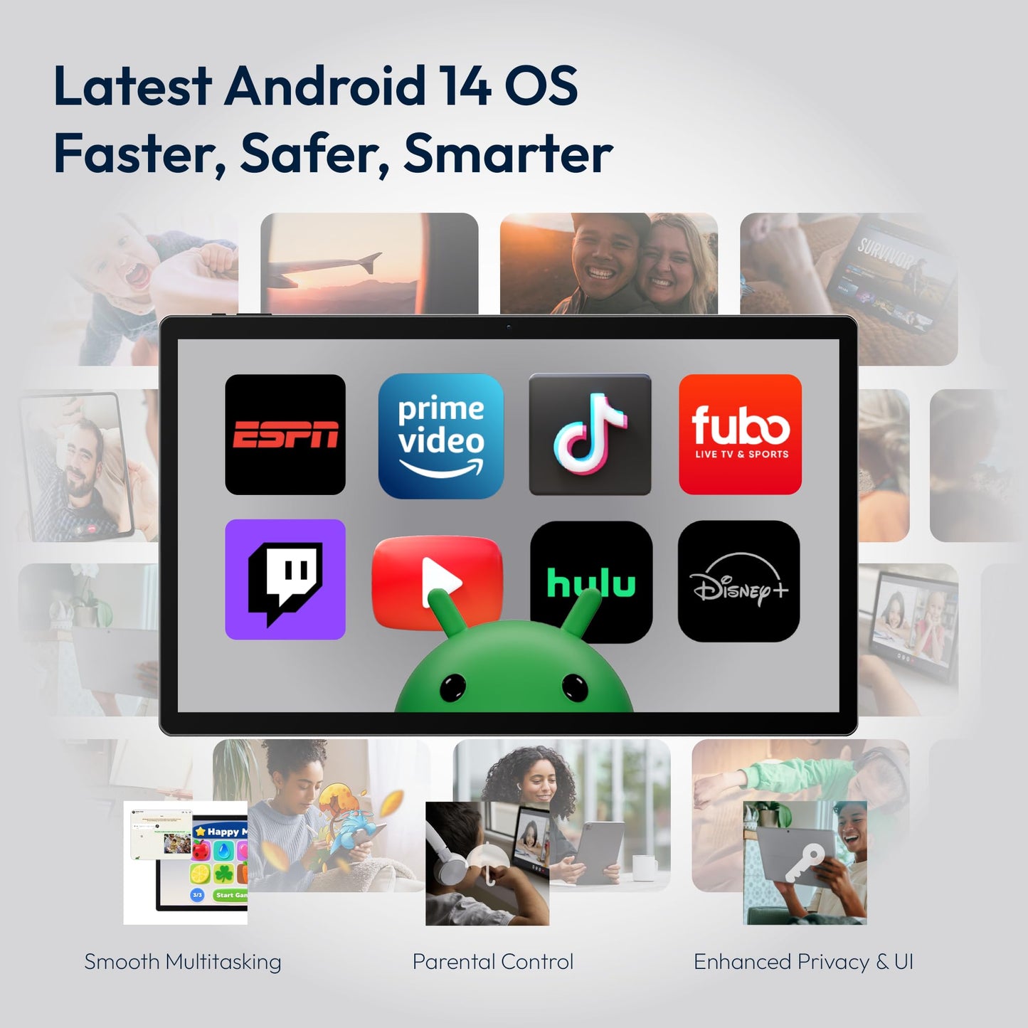 MESWAO 15.6 Inch Android 14 Tablet, 2026 Large Tablet with1080 IPS HD Display Big Screen, 8-Core, 6GB+128GB, Support 1TB TF Card, 12000mAh Long Lasting Battery for Movie/Work-Space Gray