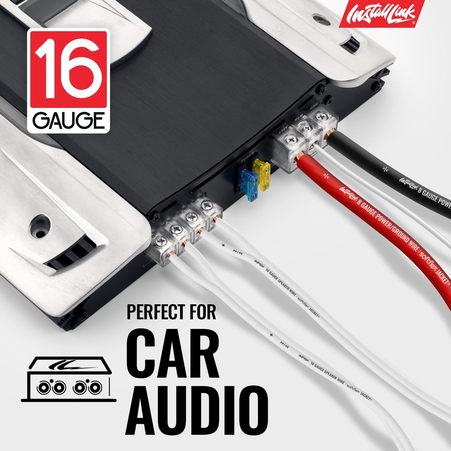 16 100ft, Install Link Gauge Speaker Wire (White) for Car, Home or RV Audio Cable, CCA