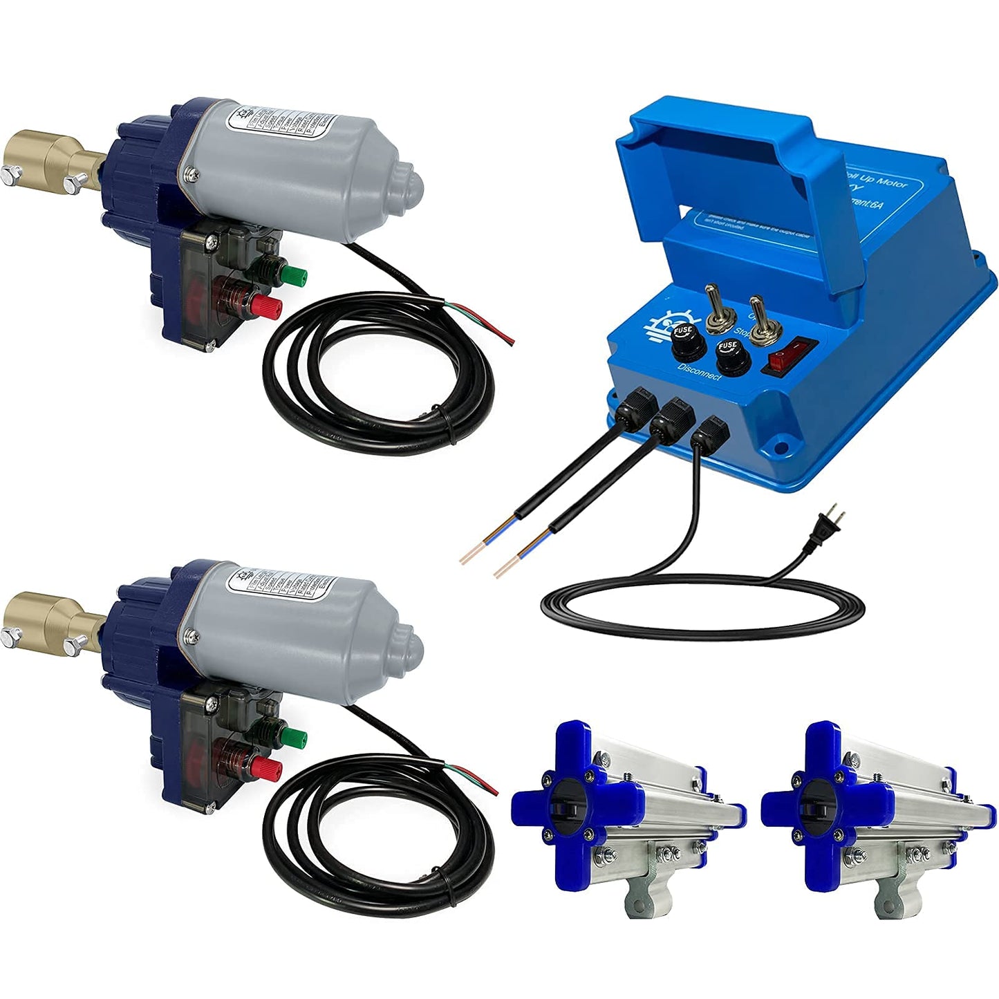 UYGALAXY Greenhouse Film Roll Up Motors with Limit Switch and Creeper (2 Packs) + Transformer Controller Electric Box (AC110V to DC24V) for Poultry,Nursery Ventilation kit, Automatic Venting