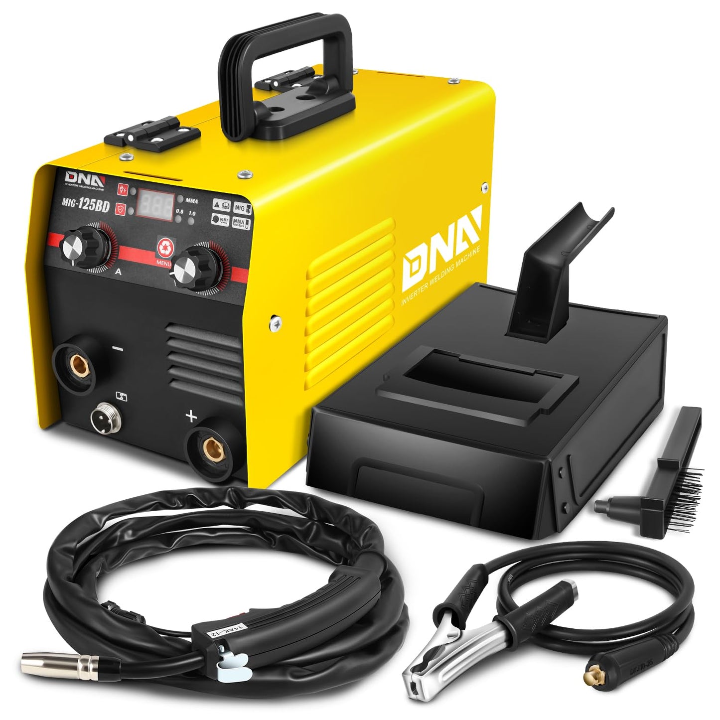 DNA Motoring 125A/110V Flux Core MIG Welder, Gasless MIG/Lift TIG/Stick Welder, 3 in 1 Portable Welding Machine, IGBT Inverter Welder for Home DIY, Garage, w/LED Digital Display, Yellow, TOOLS-00379