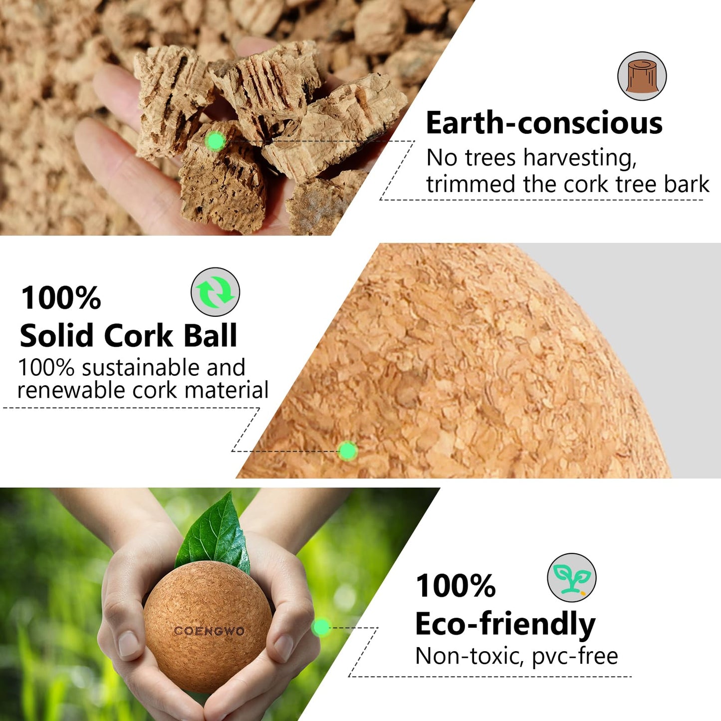 COENGWO Cork Ball Lacrosse Ball, Deep Tissue Muscle Tension Therapy Ball for Trigger Point Therapy, Muscle Soreness, Yoga Therapy, 2.4 Inch