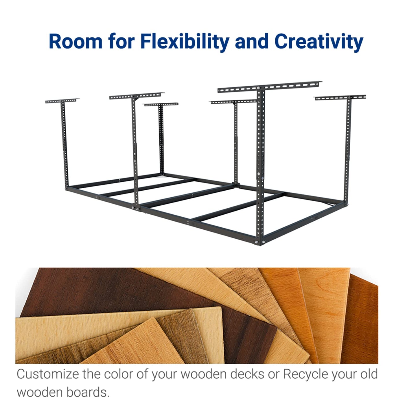 FLEXIMOUNTS 4x8 Overhead Garage Storage Rack without Decking, Storage Organization System, Heavy Duty Metal Garage Ceiling Racks, 600lbs Weight Capacity, Black, Lite Series