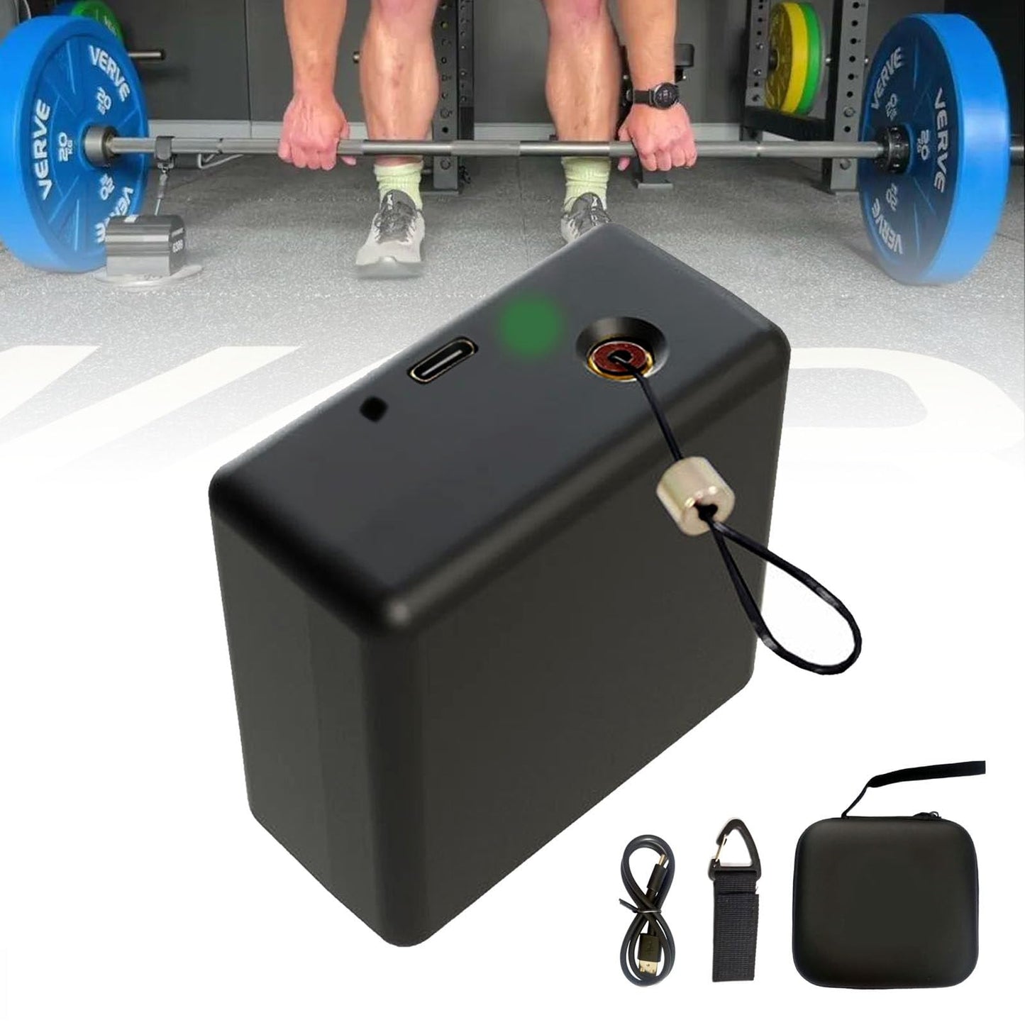 Velocity-Based Training Device, Smart Speed Tracker for Weightlifting & Squats, Real-Time App with Voice Feedback, 50H Battery, Magnetic Mount (70x70x35mm, Black)