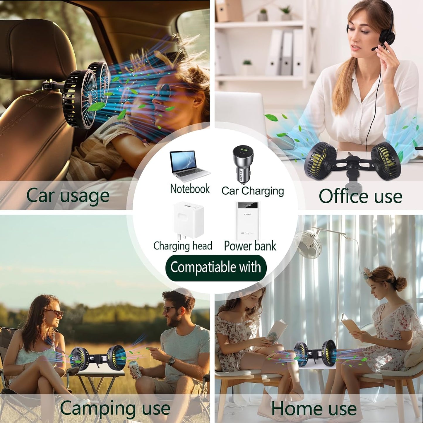 Car Backseat Fan for Backseat Kids, Dual Head Usb Car Headrest Fan for Car Backseat Kids (No Battery)