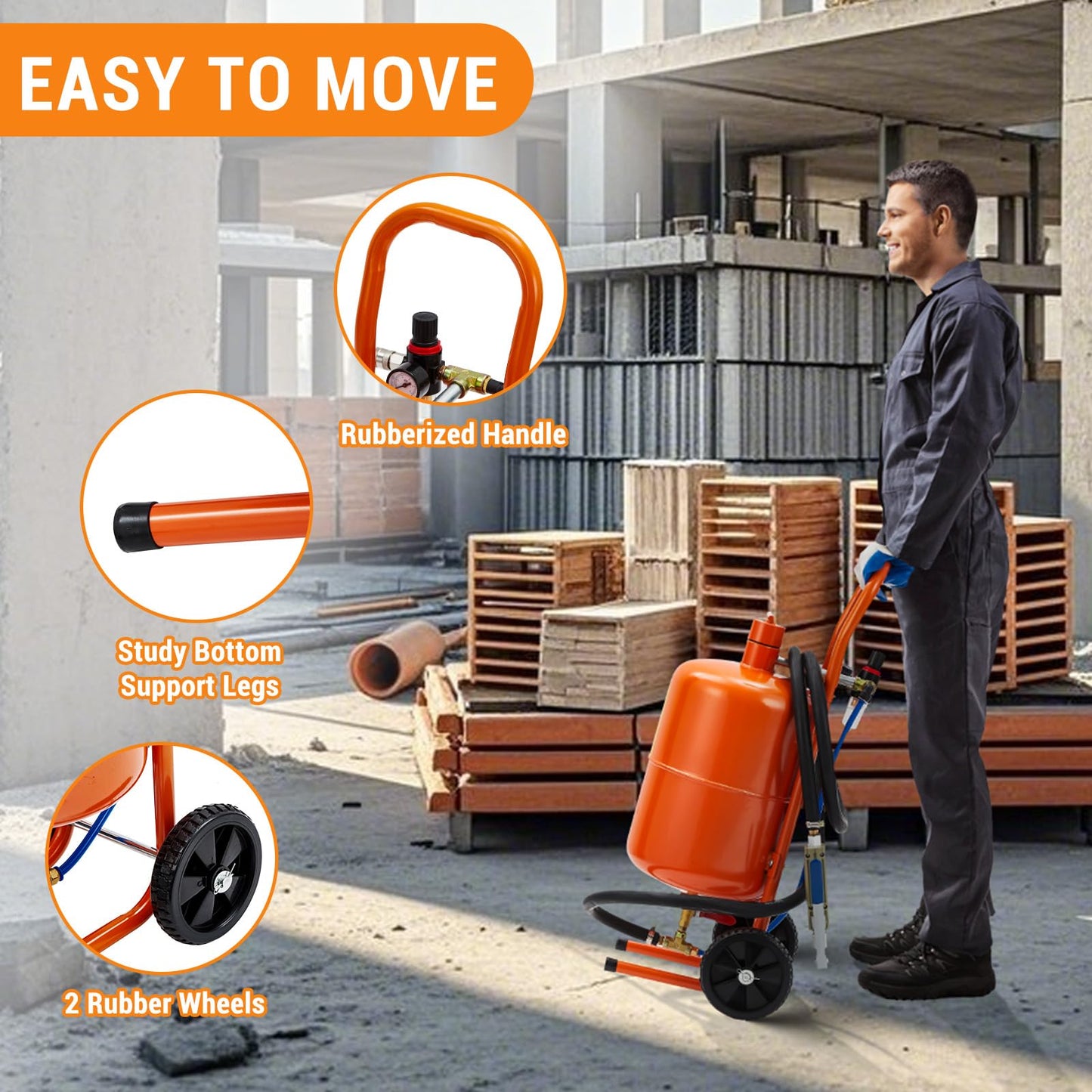 GarveeTech 5 gal Sand Blasting Machine, 60-110 Psi Pressure Air Sand Blasting Kit w/4 Ceramic Nozzles & Oil-Water Separator, Portable Abrasive Blaster for Stain Removal Paint, Orange