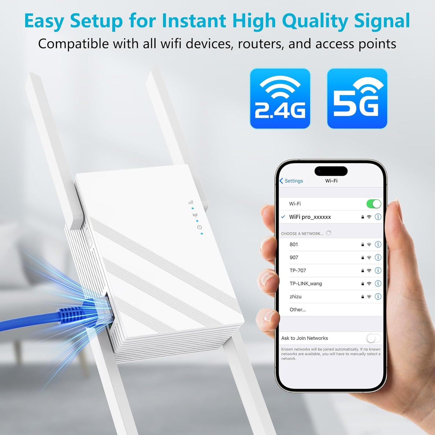 Suirrsaze 2025 1.2Gbps 12880 5GHz/2.4GHz, 100+ WiFi Extender Signal Booster, Up to sq. ft, Dual Band WiFi Extenders