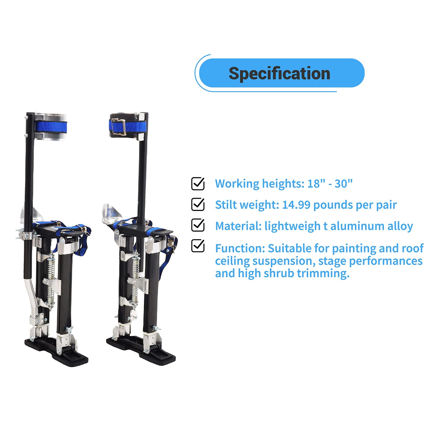 GESEXI Drywall Stilts 18-30 inch Adjustable Professional Aluminum Tool Stilt for Painting Painter Taping, Black