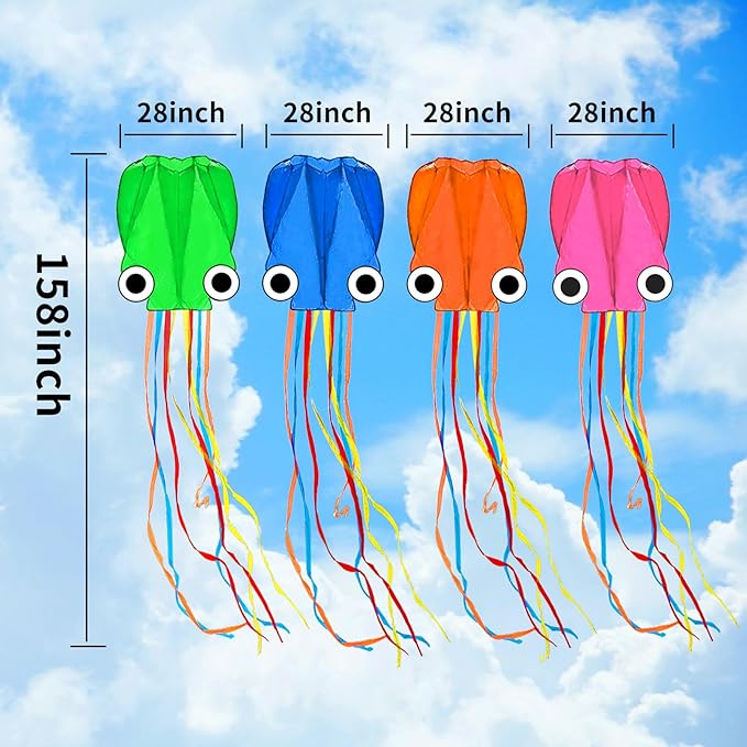 Octopus Kites for Kids & Adults Easy to Fly, 24”x 158” Large Soft Kite Kit for Boys and Girls, Single Line 3D Beach Kite Set for Teens,Perfect for Outdoor Activities