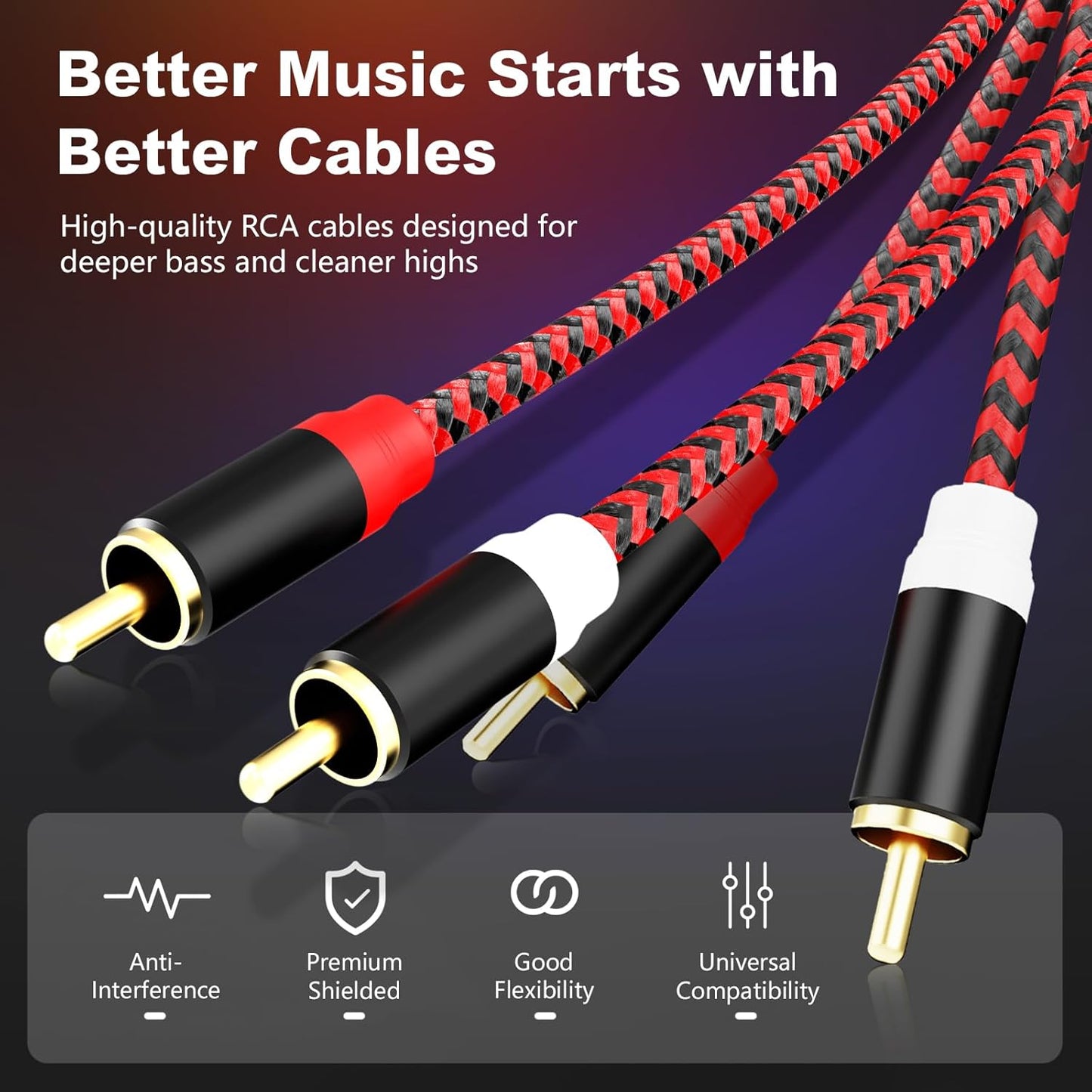 Jelly Tang 25Ft,2Rca 2-Rca etc(25Ft/8M) RCA Cable Male to Male Audio Stereo Subwoofer Cable [Hi-Fi Sound] Nylon-Braided