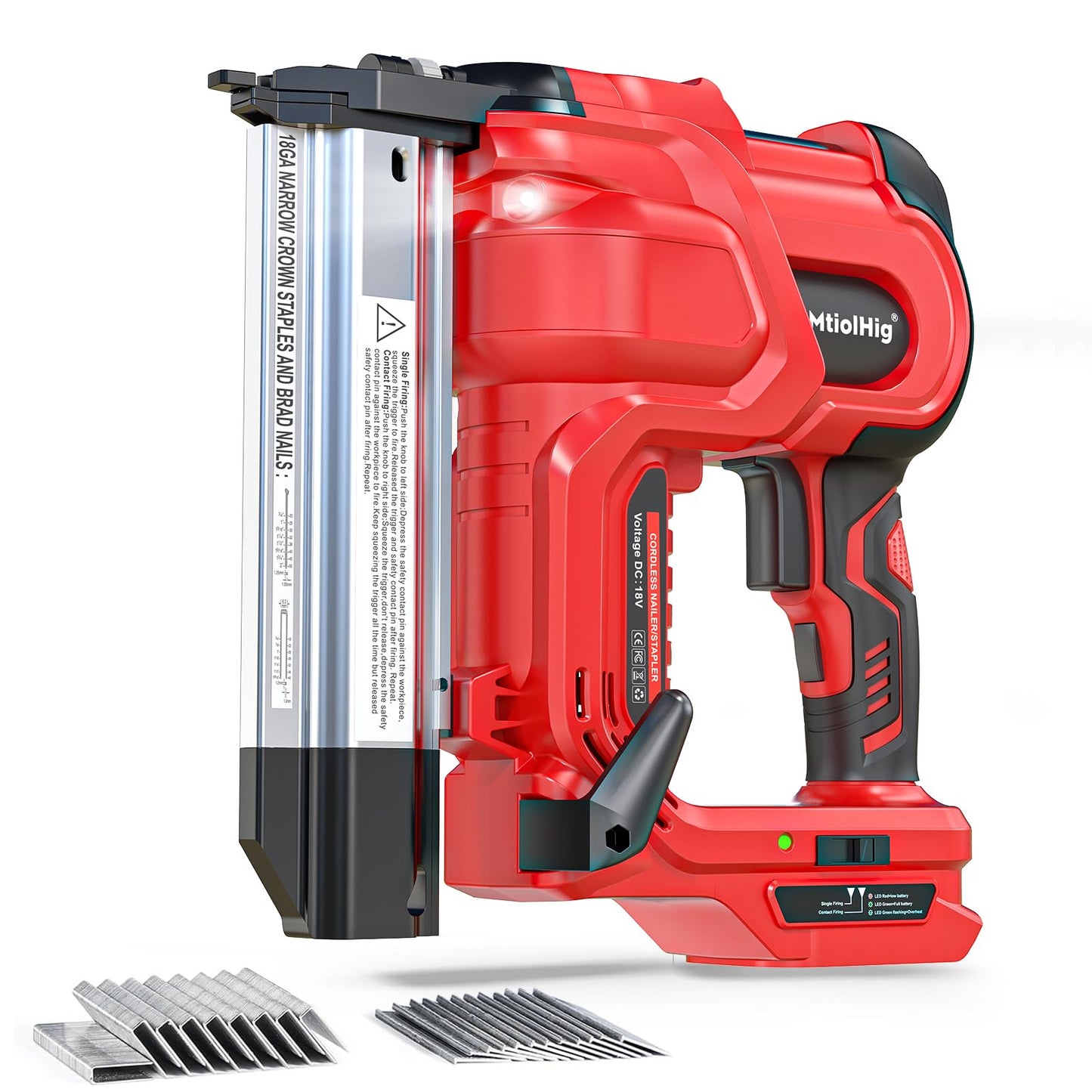 MtiolHig Cordless 2" Brad Nailer Compatible with Milwaukee Battery(Tool Only), 2-in-1 Electric Nail Gun/Staple Gun, 18 Gauge Nail Gun Battery Powered with 1000 Nails for Wood Carpentry, 7.2LB