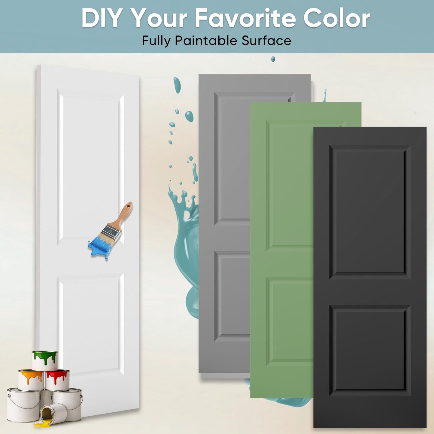 JUBEST 60x80 in Sliding Closet Door, Raised 2-Panel Square Top White Primed Hollow Core Door Slab with Hardware Kits & Matching Fascia, Pre-drilled & Paintable, Space-Saving for Bedroom Laundry