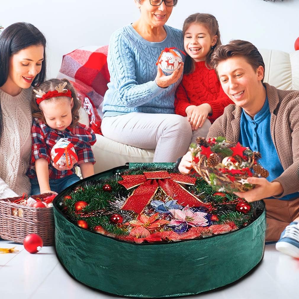 ProPik Christmas Wreath Storage Bag - Heavy Duty Tear Resistant Holiday Container | 36” x 8” (Green)