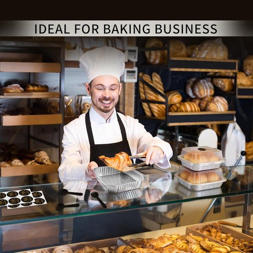 GrillChef 35-Pack Aluminum Foil Baking Cake Pans - Disposable Square Trays with Lids & Spoons
