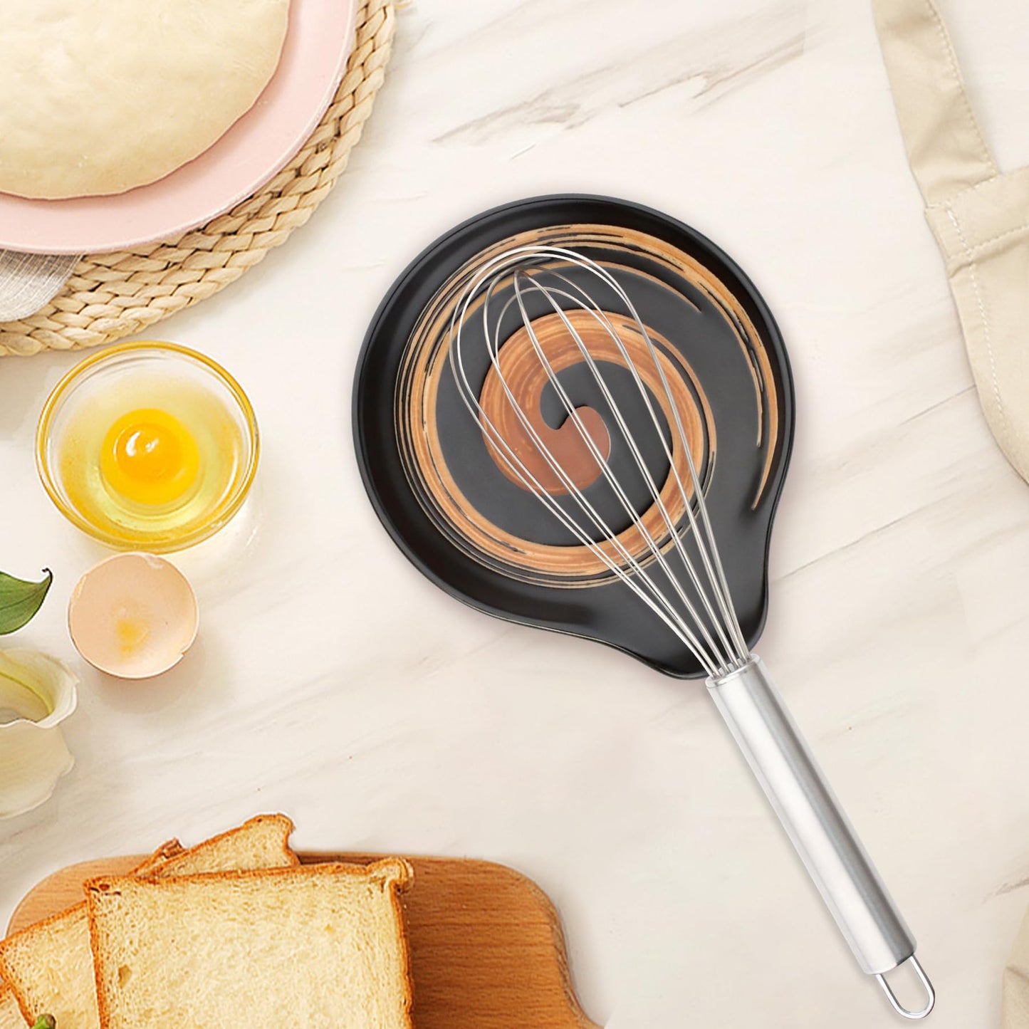 VanlonPro Ceramic Spoon Rest, 5 Inch Spoon Holder for Stove Top, Kitchen Counter, Utensils, Ladle, Coffee Spoons, Cooking spoons, Spatula, Housewarming Gifts, Black & Hand-painted Swirl