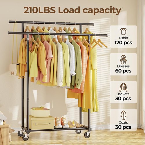 HYSEYY Clothing Rack - Portable Rolling Garment Rack with Wheels | Versatile Wardrobe Organizer for Laundry Room & Bedroom