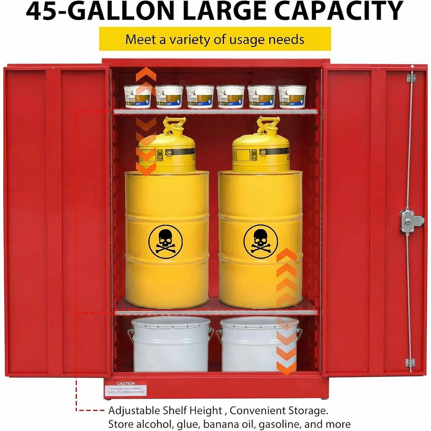 ActiveTrail 45 Gallon Flammable Safety Cabinet, Industrial Yellow Steel Storage for Flammable Liquids, 2 Adjustable Shelves, Double-Wall Fireproof Cabinet with Manual Close Doors & Vents – Red