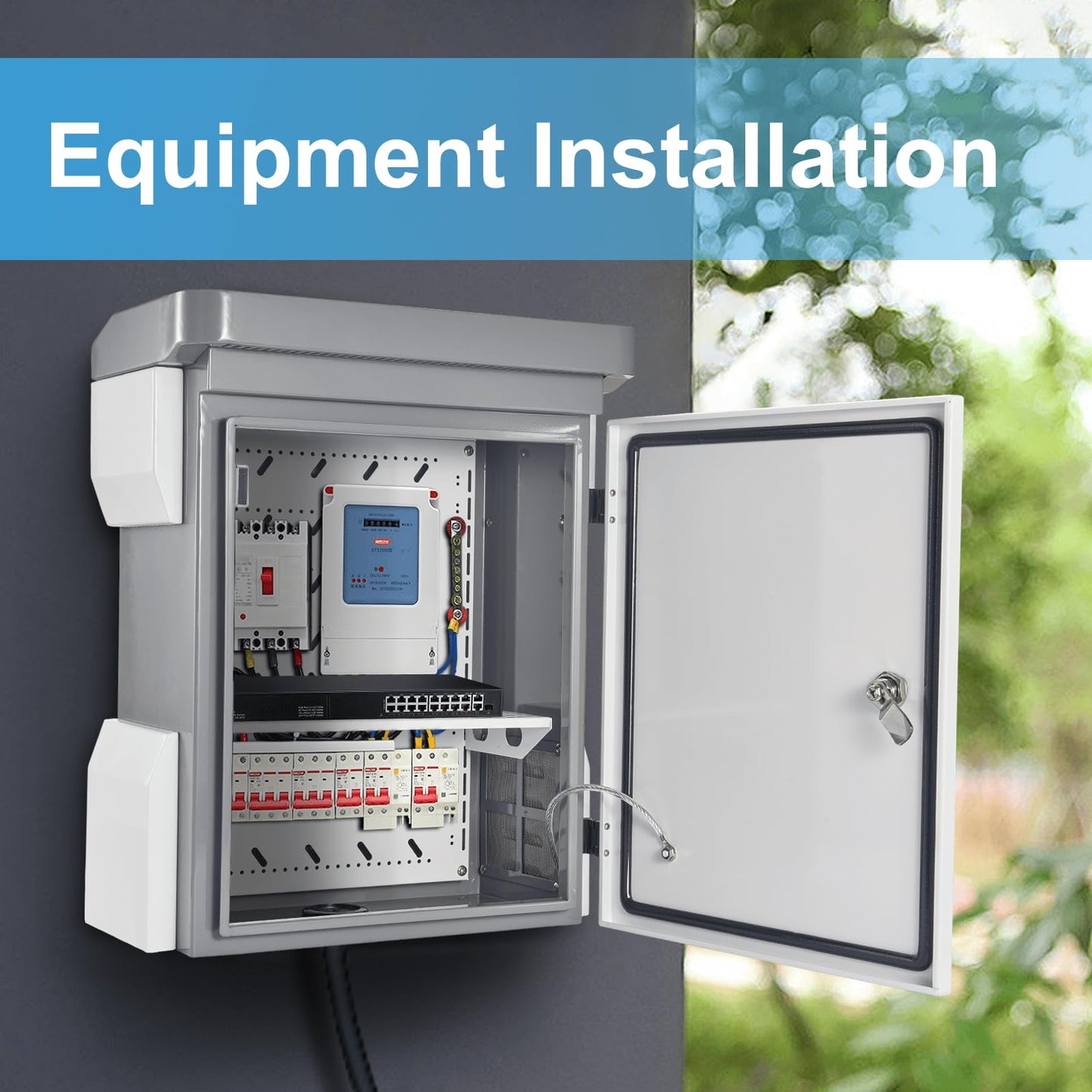 Outdoor Electrical Box, Cold-Rolled Steel Plate, Aluminum Alloy Back Beam, One-Piece Ventilation Design, IP65 Waterproof, Wall/Pole Mounted (19.7" x 15" x 7.9")