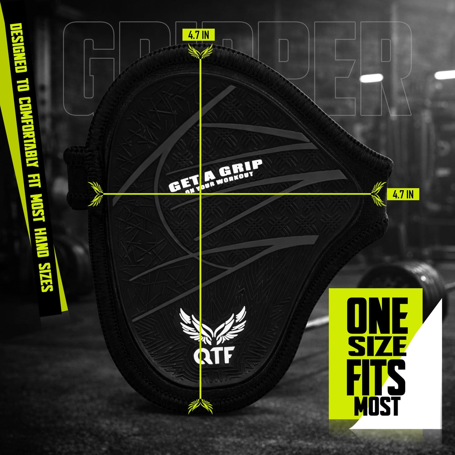 QTF Lifting Grips for Weightlifting Rubber Gloves Gym Palm Protector Grip Pads Replacement of Workout Gloves for Men & Women - Pads for Gym Weightlifting, & Pull Ups (Black/White)