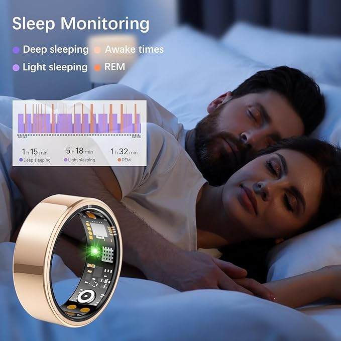 Smart Health Ring for Women Men, Fitness Tracker Ring with Heart Rate, Blood Oxygen, Sleep Tracker, Step Tracker, No Subscription Fee, IP68 Waterproof Smart Ring for iPhone & Android (Rose Gold, 10#)