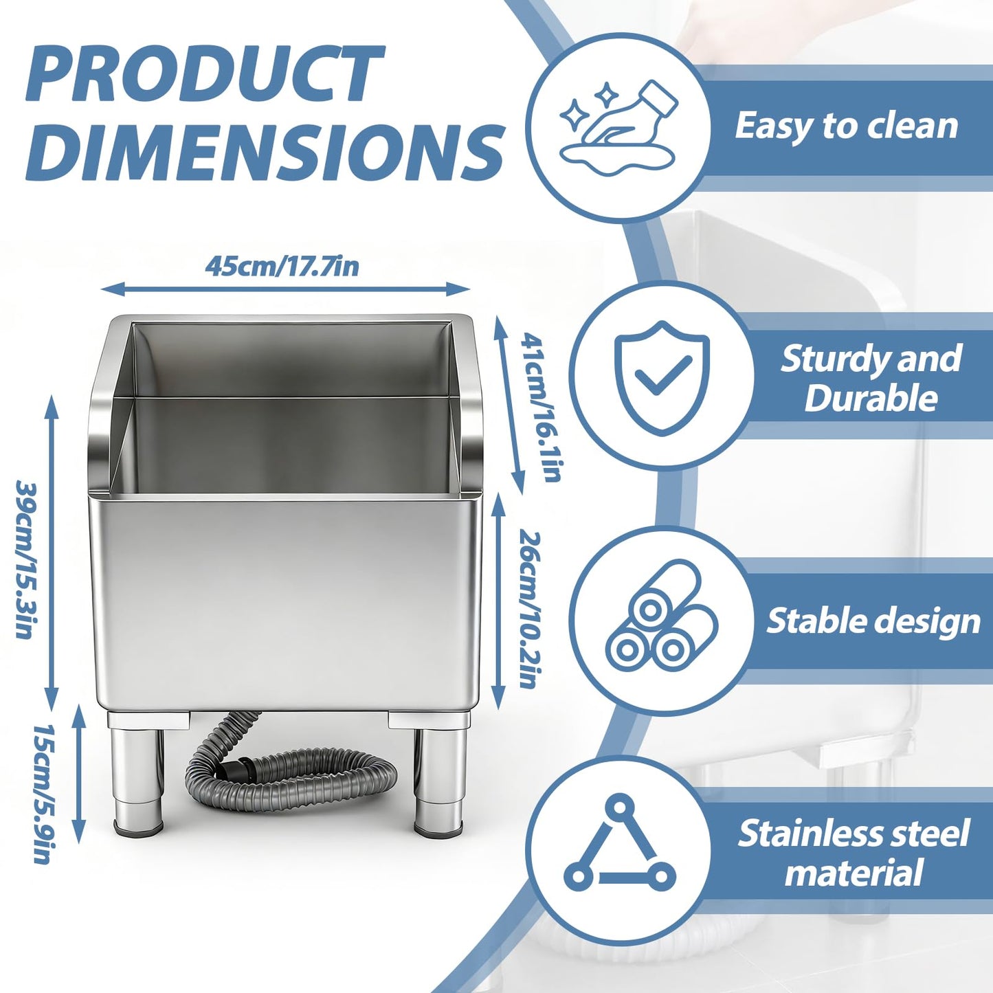 Sawysine Mop Sink with Drainage 304 Stainless Steel Commercial Floor Mop Sink Service Basin Vertical Sewage Tank for Laundry Room Restaurant Garage Balcony Industries,17.7"x16.1"x21.2"