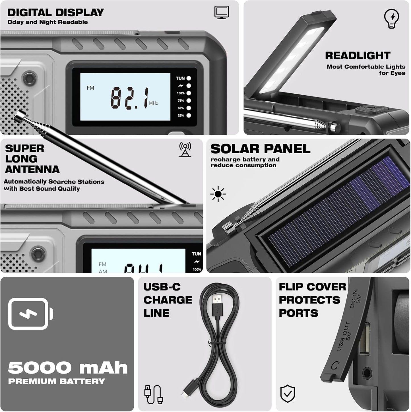 SIYEGK 5000mAh Emergency Weather Radio with Solar Hand Crank, Men Dad Husband Cool Gadgets, NOAA AM FM Portable Battery