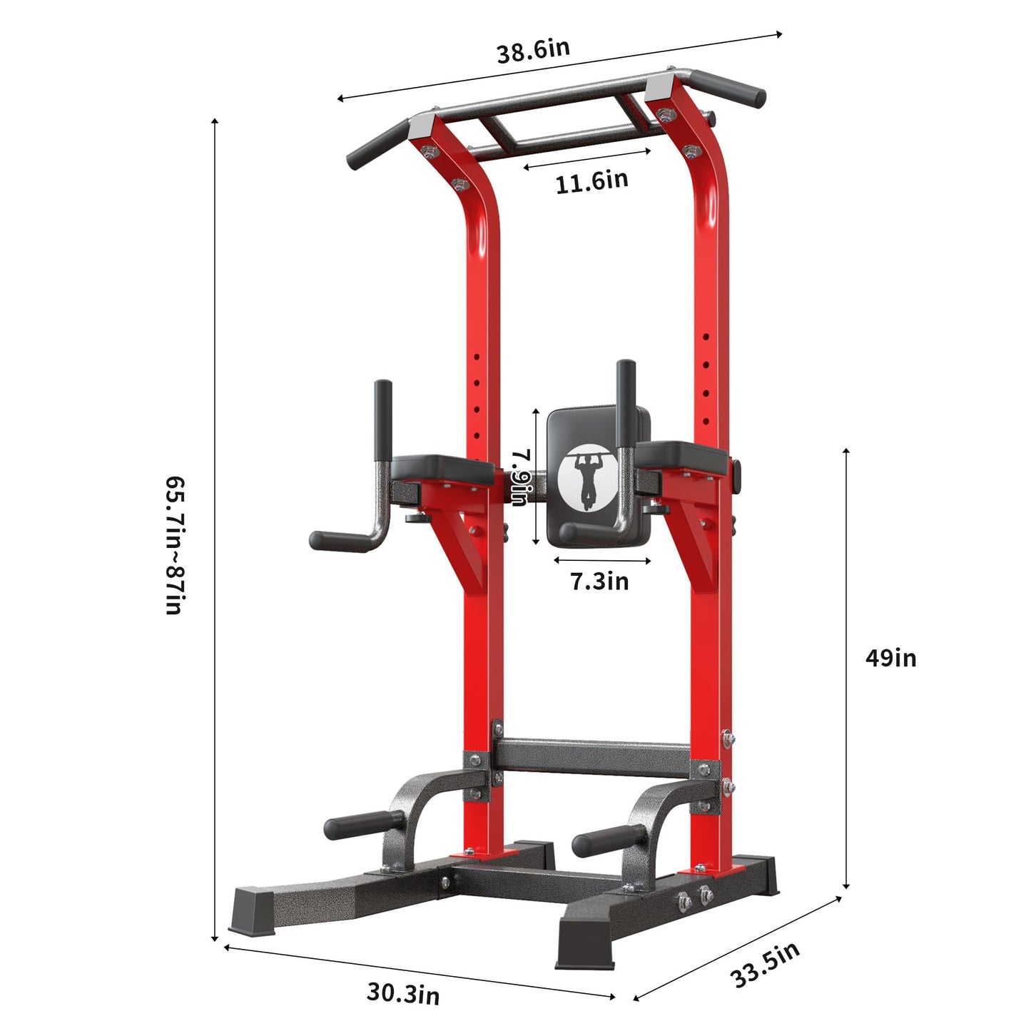 DlandHome Power Tower Pull Up Bar Station, Heavy Duty Adjustable Height for Home Gym Strength Training Equipment 330LBS Weight Capacity, Pull Up Dip Station, Red