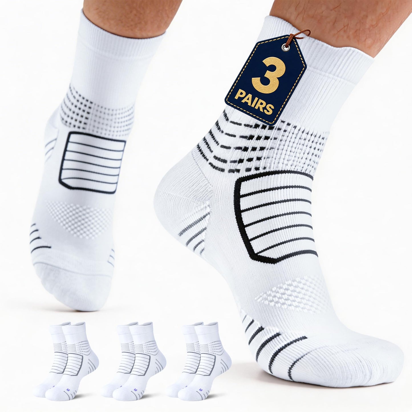 mqamex Compression socks men (US, Alpha, X-Large, Regular, Regular, 3 white)