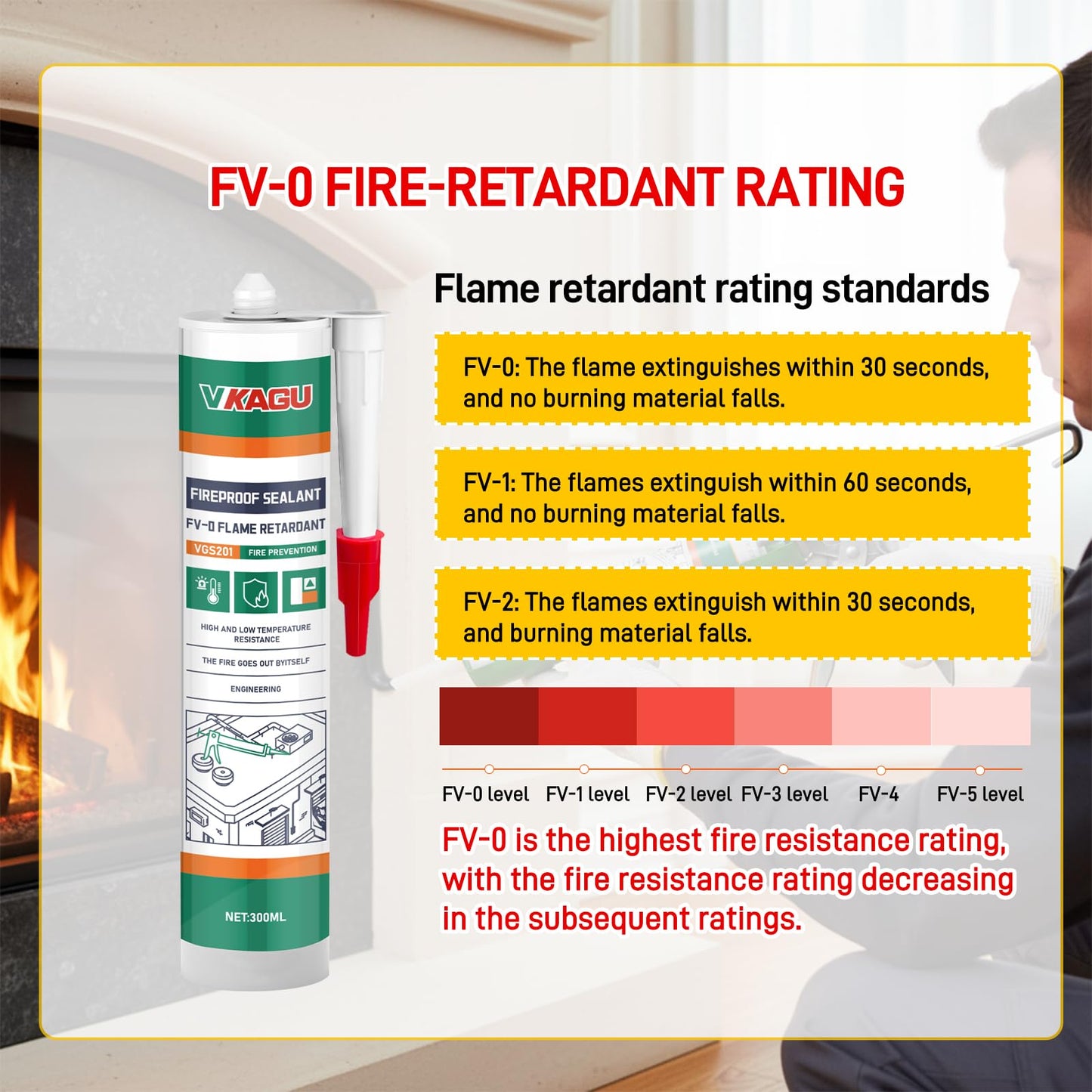 VGS201 High Temperature Sealant Caulk, White Color Fireplace Sealant Fireproof Caulk, 10.15 Fl Oz, 12 Pack Fast-Drying Formula, Suitable for Ovens, Stoves, and Chimneys
