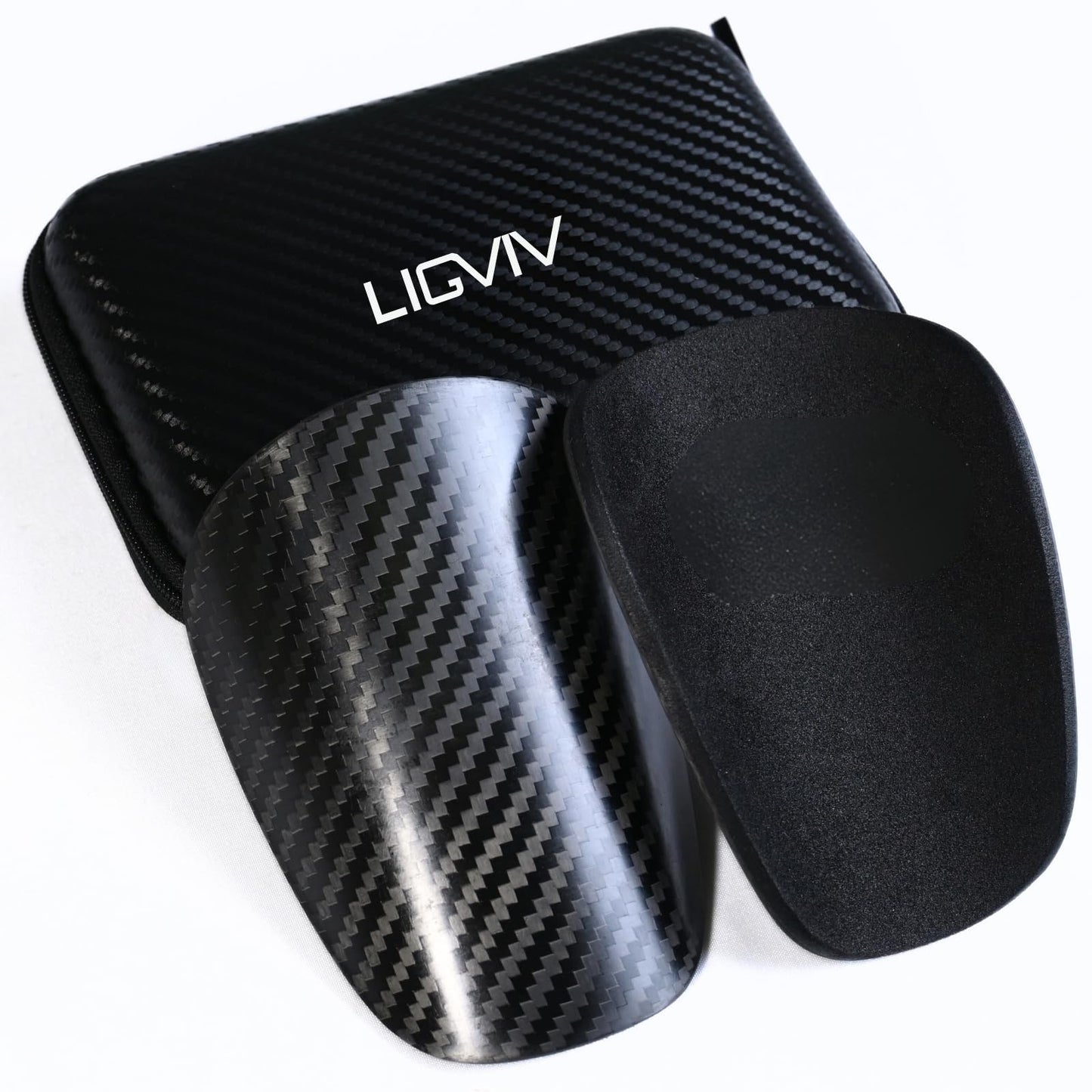 LIGVIV Mini Soccer Shin Guards - Carbon Fiber Shin Pads with Portable Carrying Case for Men, Women, Youths