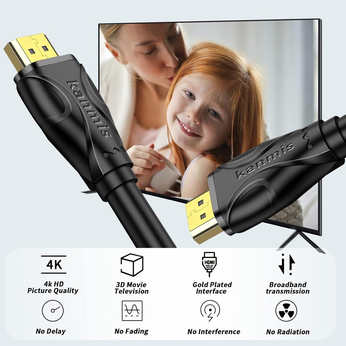 kanmis 4K 40ft, 2.0 &4K@60Hz 2K 1080P, PS3 PS4 HDMI Cable High Speed Hdmi Cables Ultra High Speed Gold Plated