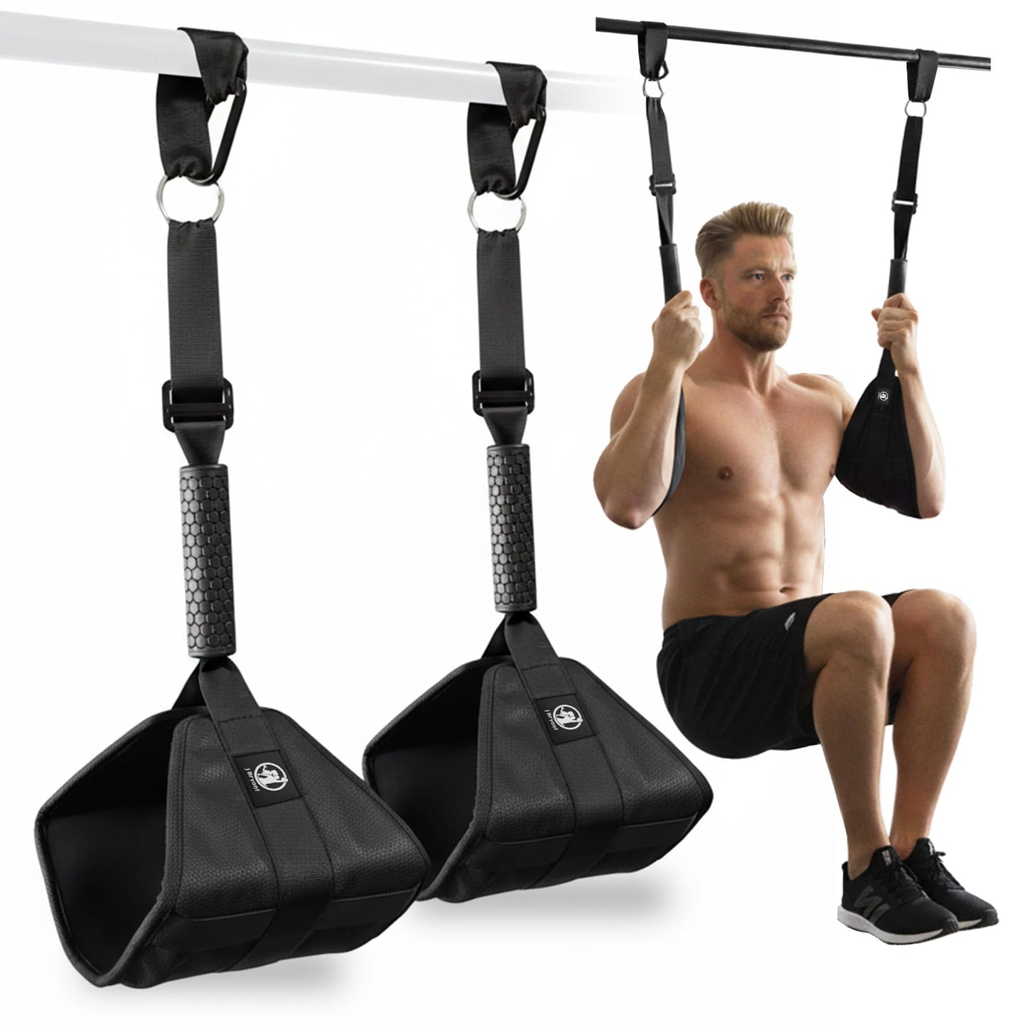 Ab Straps for Pull Up Bar, Heavy-Duty 350LB Core & Abs Trainer, Extra Wide 7.8” Leather Padded Arm Supports, Adjustable Length, Cable Machine Compatible (Black)