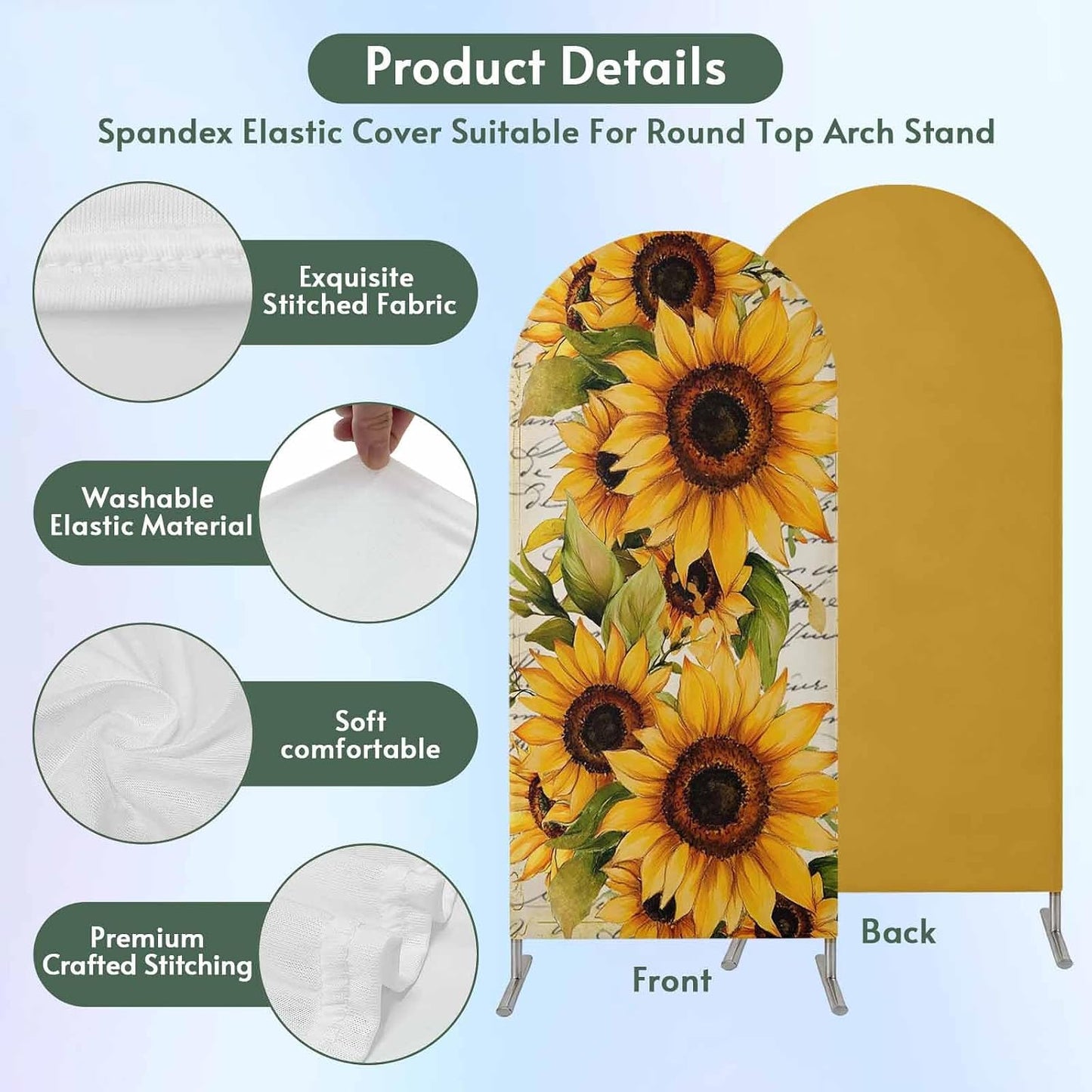 Jnbasdffb 7.2 Summer Sunflower Wedding Arch Cover, Stretchy Spandex Arch Backdrop Stand Covers FT, Oil Painting