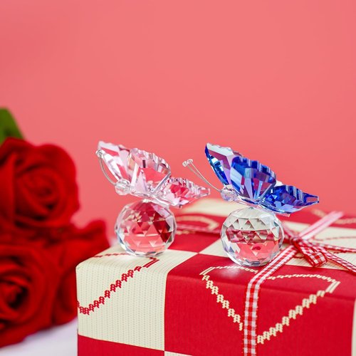 H&D Hyaline & Dora Crystal Butterfly Figurine Set - Elegant Glass Table Decor & Paperweight | 2 Pieces