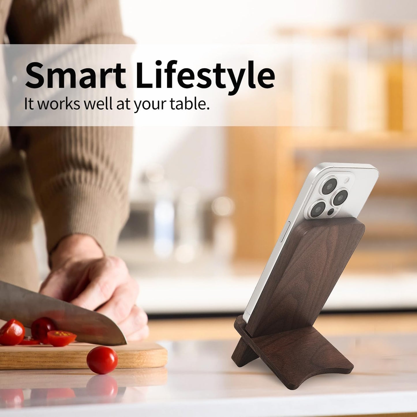 3D MAGIC 2 Cell Phone Stands, Desktop Stand, Luxury Nature Wood Simple Phone Stand, Compatible with iPhone & All Cell