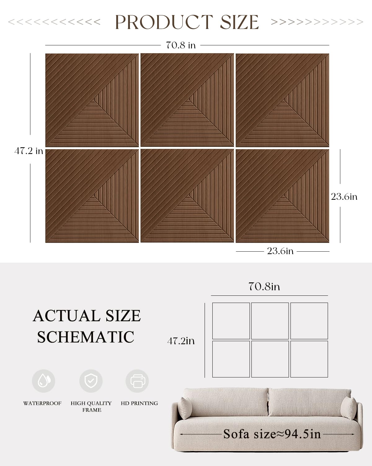 ARPEOTCY Decorative Acoustic Wall Panels, Geometric Wall Decor for Home Office & Living Room, Sound Absorbing Polyester Fiber Panels, Modern Noise Reducing Wall Art, Brown, 6 Pack, 23.6"x23.6"